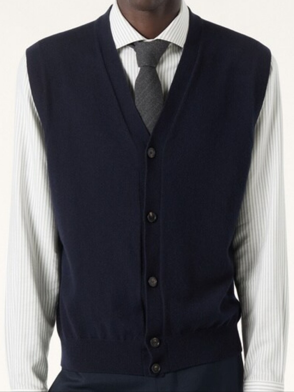 Loro Piana Baby Cashmere Navy V-Neck Button Front Knit Vest - Men Large